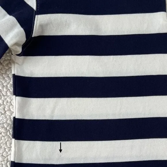Zara Navy White Striped Long-Sleeve Cotton Rugby Preppy Polo Shirt Top SZ L - Picture 4 of 11